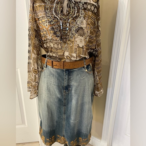 ⭐️ VINTAGE ⭐️ NWOT Apollo Jeans Belted Floral Embroidered Acid Wash Denim Ski… - Picture 12 of 12